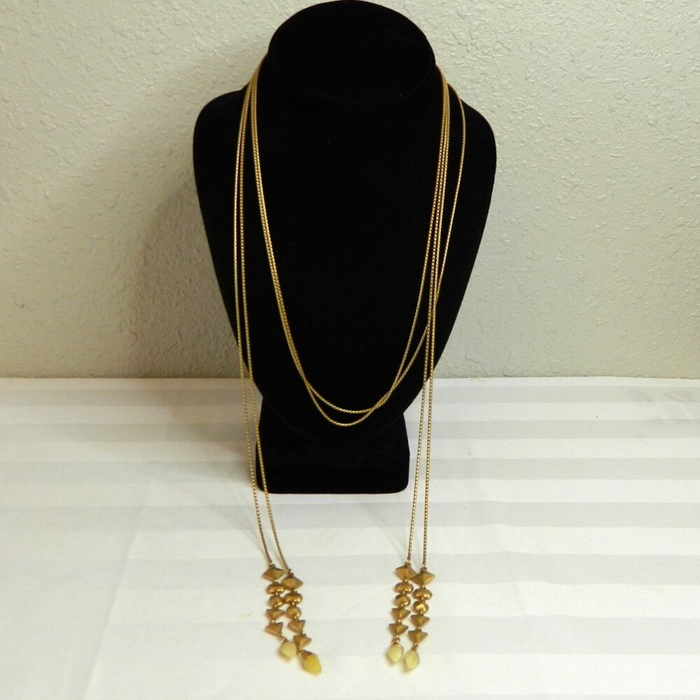 Stella & Dot Adjustable Lariat Necklace with Geometric Metal Beads and Stones
